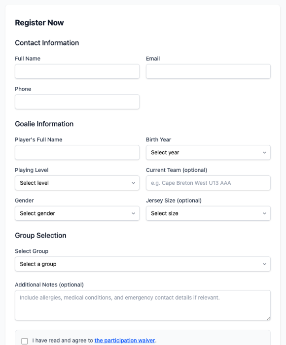 Share your registration link in GoalieBook
